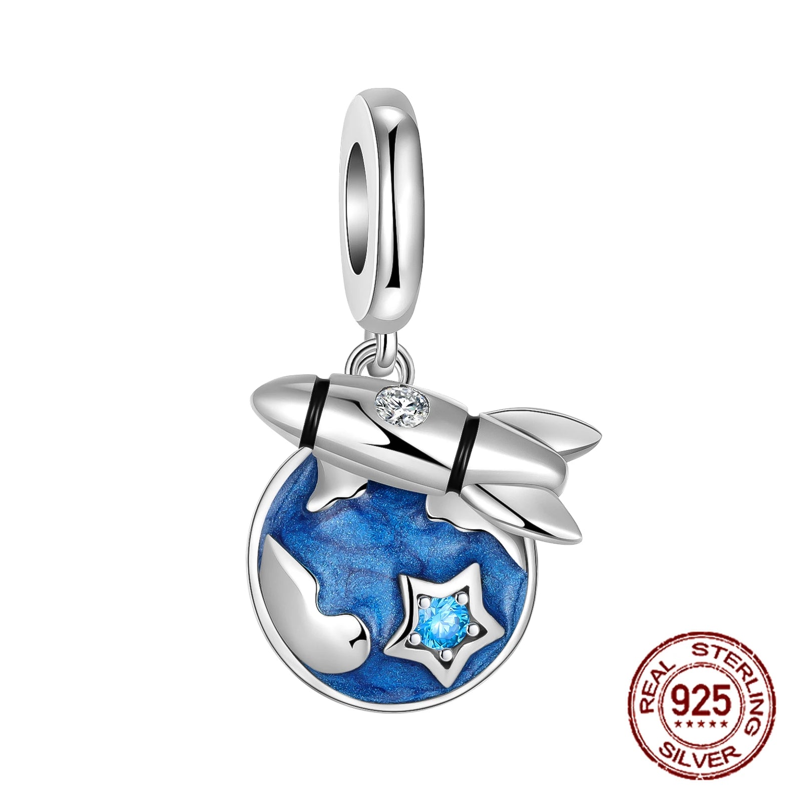 Blue Hot Air Balloon 925 Sterling silver Pendant Fine Jewelry Princess Dress Charm fit original Pandora bracelet Women Gift