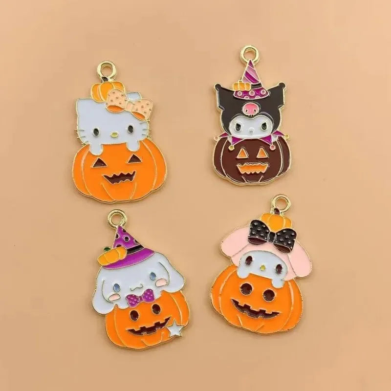 10pcs Cartoon Enamel Cat Pumpkin Charms Halloween Pendant Fit Necklaces Handmade Jewelry Finding Supplies