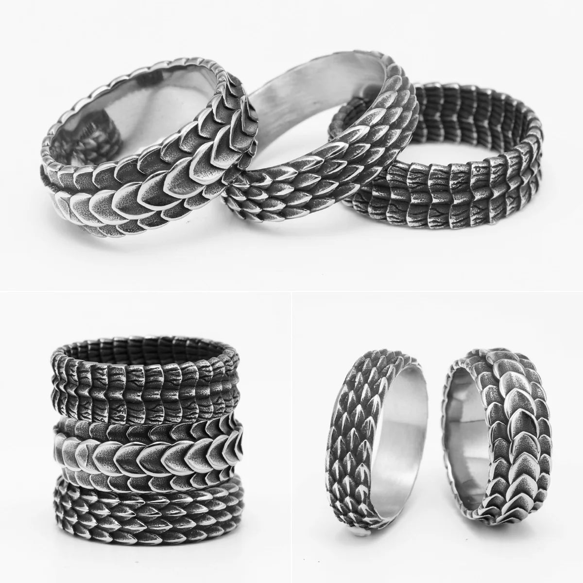 Scale Texture Ring 316L Stainless Steel Rings Men Simplicity Retro Rock Hip Hop Trendy for Boyriend Biker Jewelry Gift Wholesale