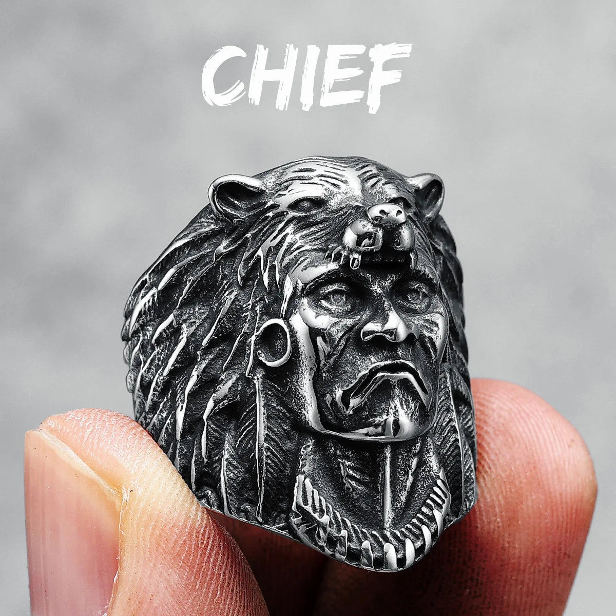 Indian Chief Rings 316L Stainless Steel Retro Primitive Tribe Mens Ring Punk Rock Rap Party for Male Boyfriend Jewelry Best Gift