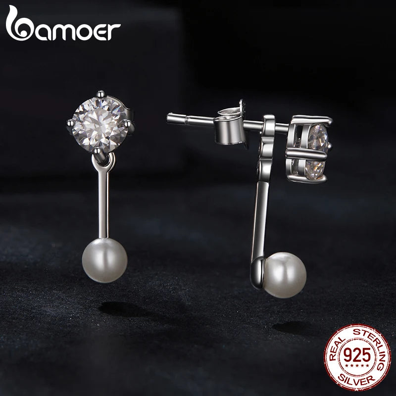 Boucles d'oreilles minimalistes BAMOER en perles de moissanite, boucles d'oreilles en argent sterling 925 avec diamants brillants créés en laboratoire, cadeau d'anniversaire et de Noël