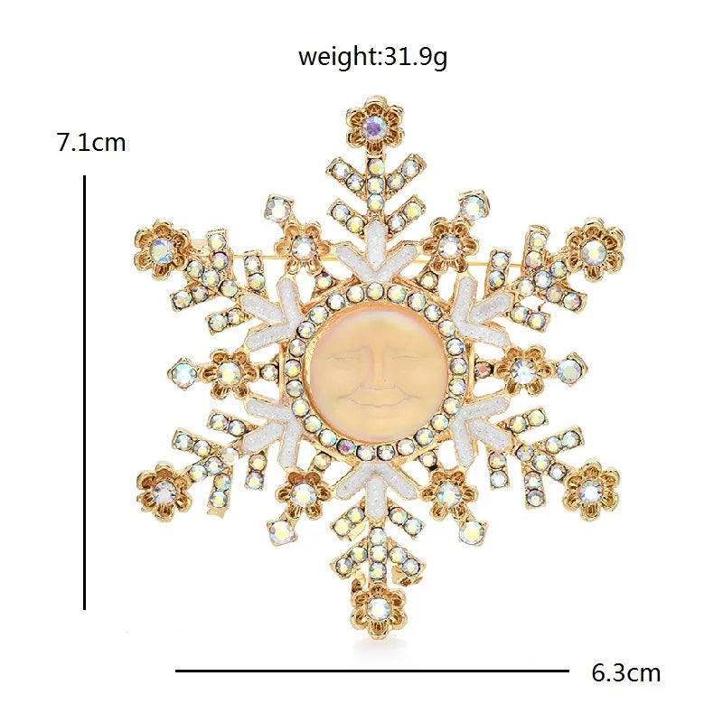 Wuli&baby Big Smile Face Snowflake Brooches For Women Rhinestone White Enamel Winter Flower Party Brooch Pins Gifts