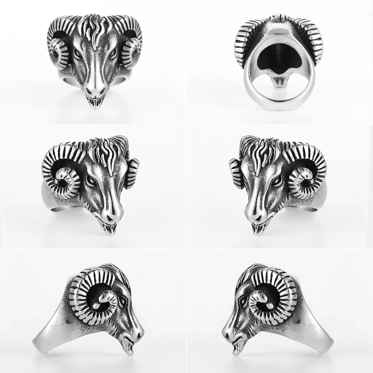 Goat Sheep Ring Stainless Steel Men Rings Punk Rock Animal Vintage for Male Biker Jewelry Accessories Creativity Gift Wholesale