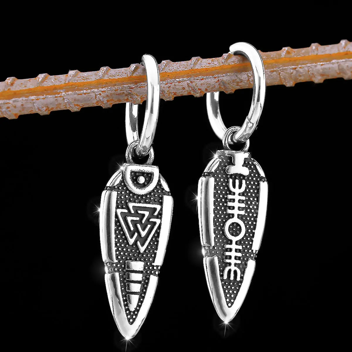 Creative Men's Viking Stainless Steel Personality Earrings Nordic Vintage Odin Valknut Amulet Jewelry Studs Gift Package Mail