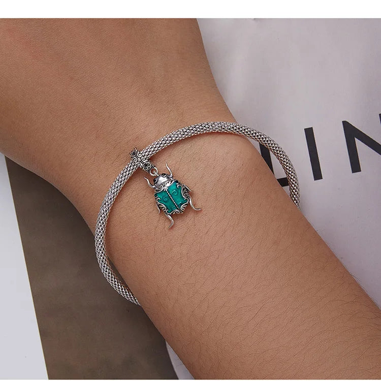 BISAER - Colgante de plata de ley 925 con forma de insecto y mariposa de circonita para pulseras originales de bricolaje, accesorios de moda para regalo