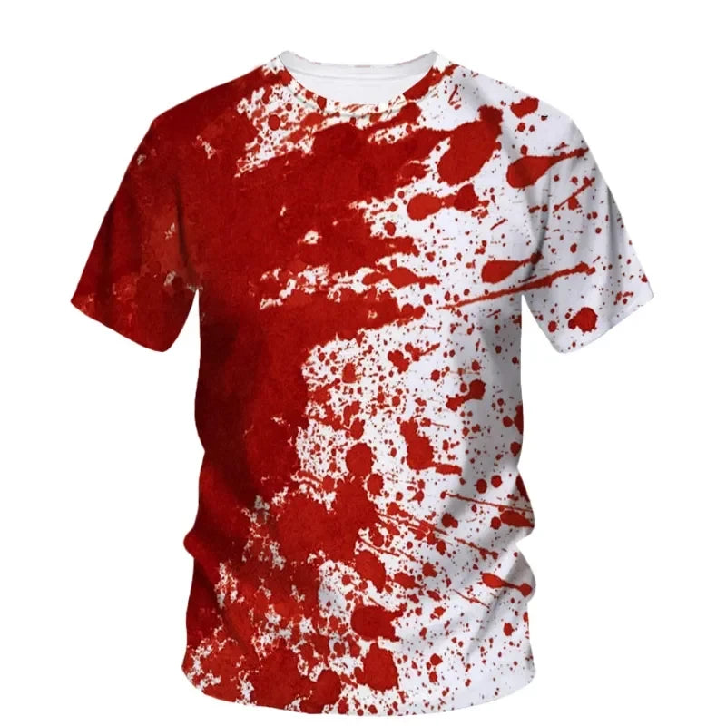 Camiseta con estampado 3D de terror y sangre divertida para hombre, ropa informal de moda, cuello redondo, manga corta, ropa de calle, camiseta de gran tamaño