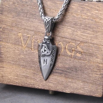 Norse Runes Odin's Spear Gungnir Necklace Men Gold Color Stainless Steel Arrowhead Pendant Valknut Talisman Male Vikings Jewelry