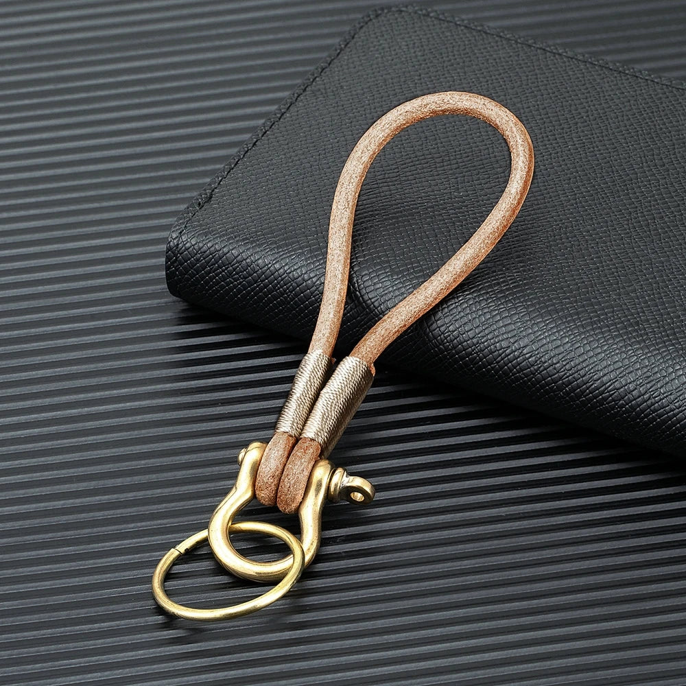 MKENDN Brass Shackle Solid U Lock Clasp With Screw Rod Handmade Genuine Leather Keychain Carabiner Hook Men Women FOB Gifts