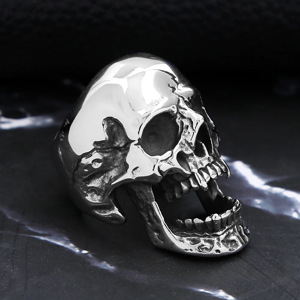 Gothic High Polished Vampire Skull Rings For Men Boys Stainless Steel Heavy Metal Skull Ring Punk Motorcyclist Jewelry Gifts