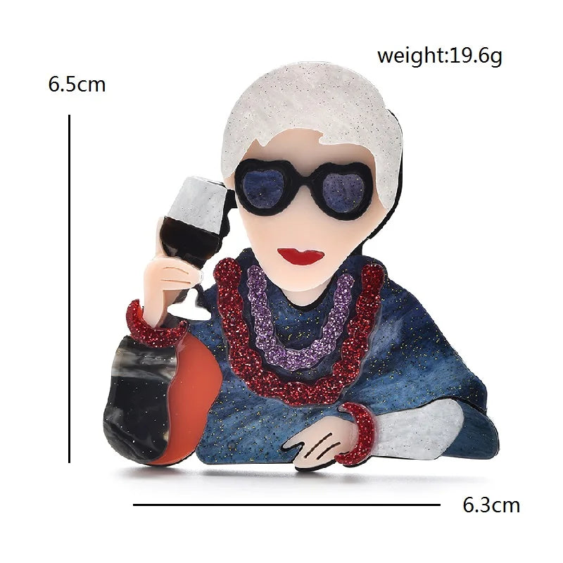 Wuli&baby Acrylic Clothes Designer Figure Brooches For Women Wear Necklace glasses Drinking Person Party Brooch Pins Gifts