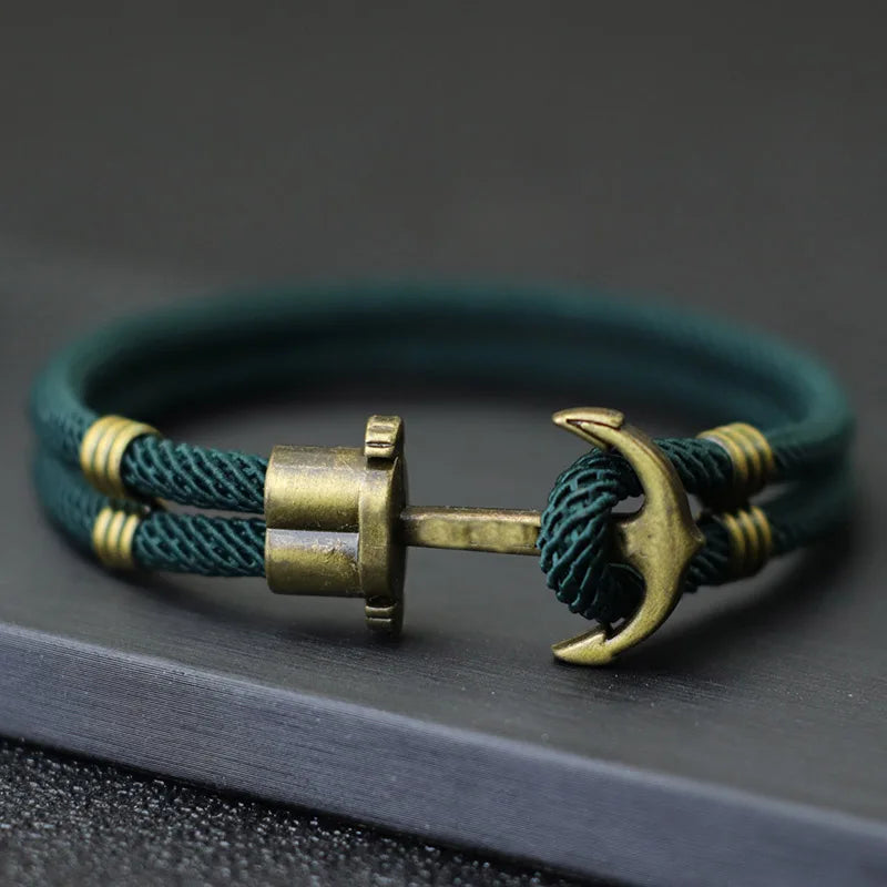 Pulsera vintage para hombre con cuerda de bronce y gancho fácil, regalo náutico para él, accesorios de joyería para surfistas de playa