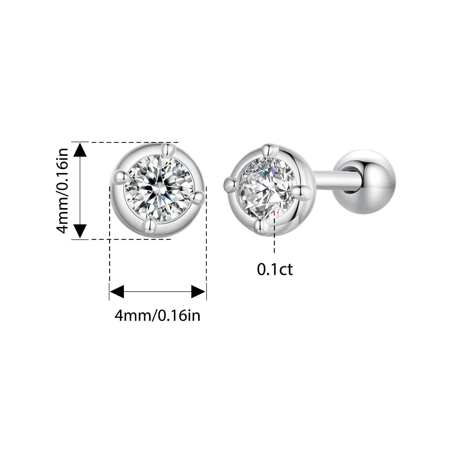 BISAER Exquisite Moissanite Ear Earrings 925 Sterling Silver Mini Round Hypoallergenic Classic Stud Ear Engagement Jewelry Gift