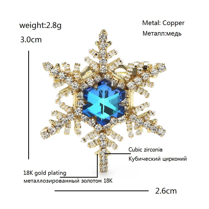 Wuli&baby Crystal Snowflake Brooches For Women 2-color High Quality Beautiful Christmas New Year Snowflake Brooch Pins Gifts