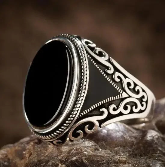 New Punk Turkey Vintage Rings Geometric Oval Black Suitable for Anniversary Party Wedding Men's Rings High-end Luxury Jewelry