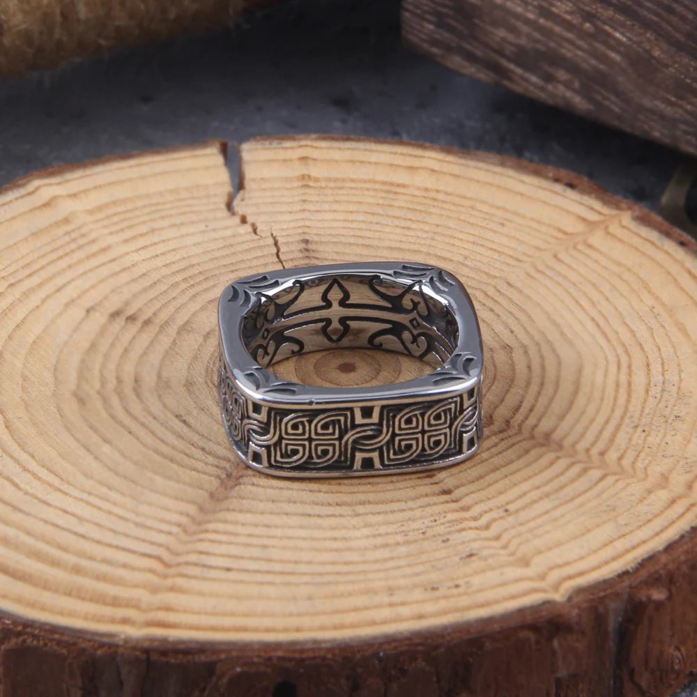 NEW Men's 316L stainless-steel rings retro Odin Viking rune for teen RING Amulet fashion Jewelry Gift with wood box