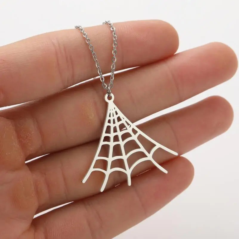 SMJEL Halloween Necklace Stainless Steel Spider Web Witch Ghost Skeleton Skull Pendant Necklace Men Jewelry Gift