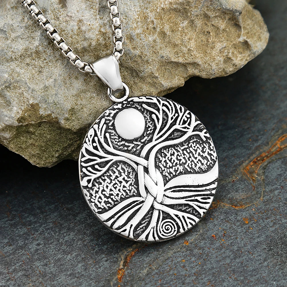 Nordic Vikings Tree of Life Pendant Necklace For Men Women Stainless Steel Odin Viking Amulet Necklaces Fashion Charm Jewelry