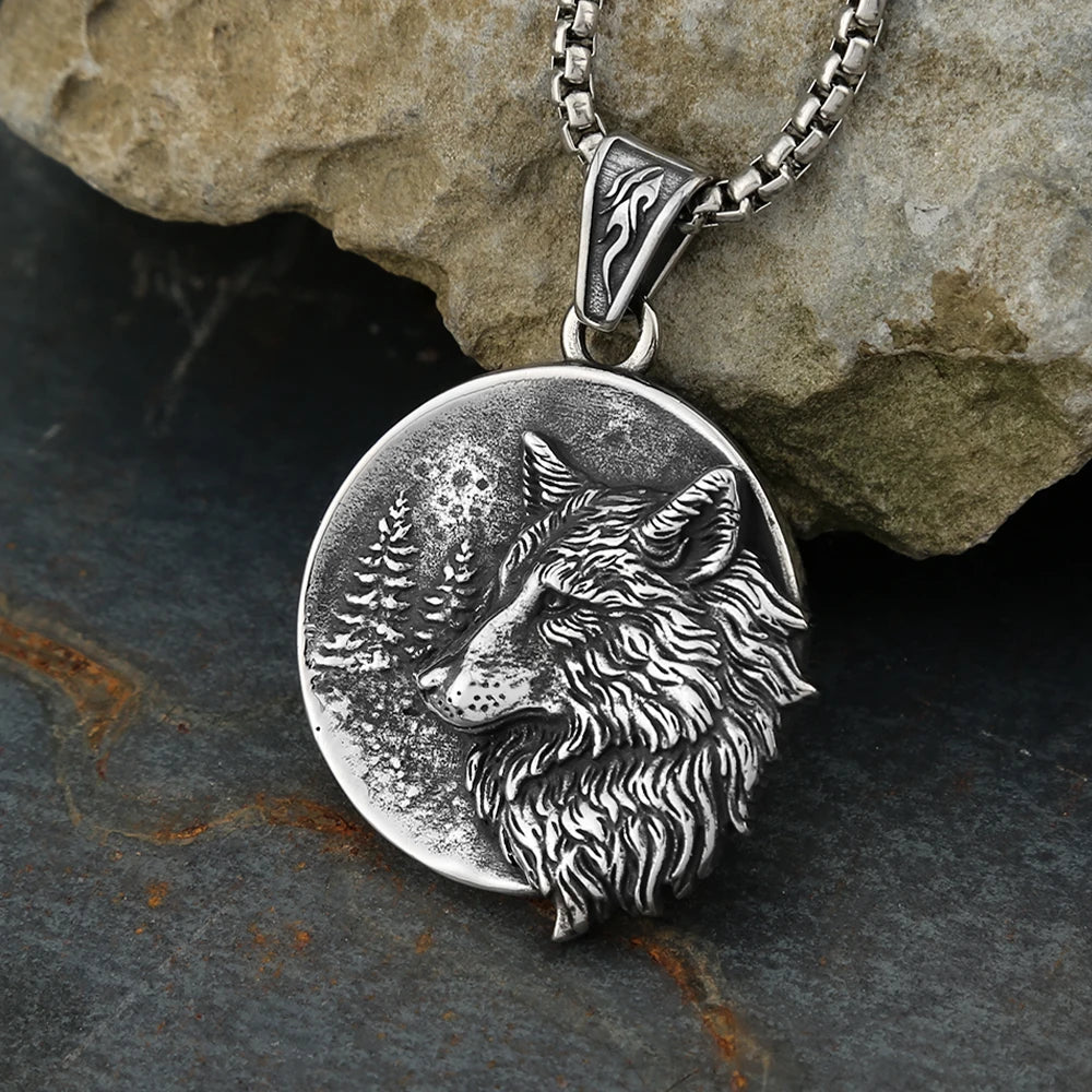 Colliers avec pendentif tête de loup en acier inoxydable punk vintage pour hommes, mode motard, Vikings, animaux, amulette, bijoux, cadeaux, livraison directe