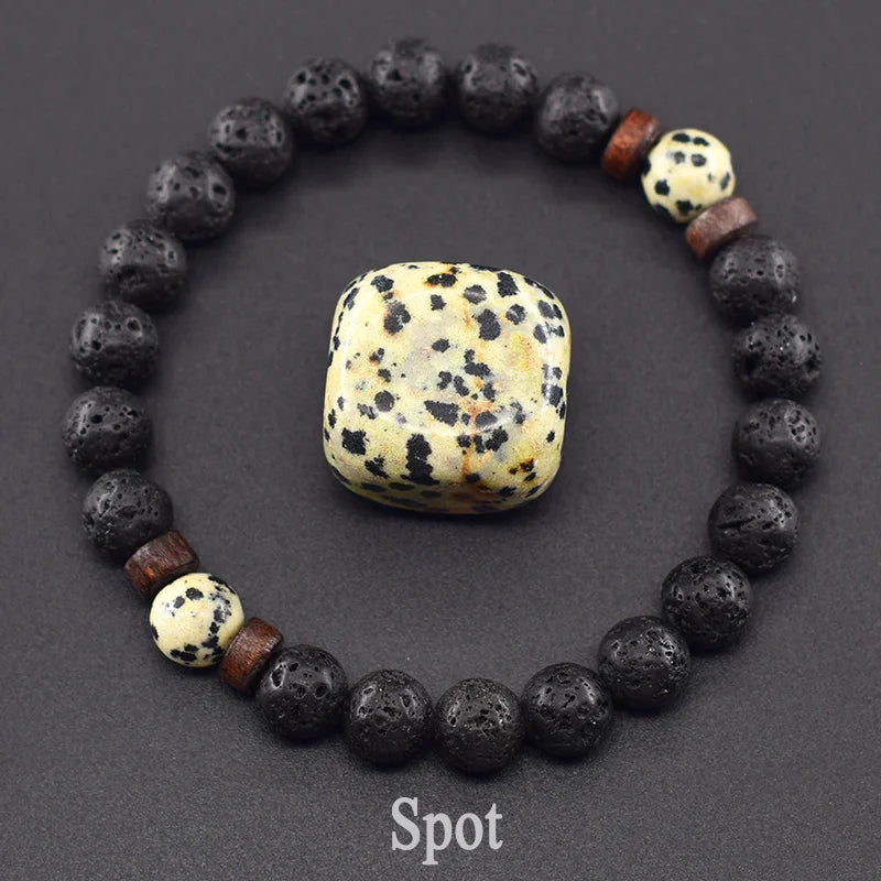 Natural Blue Sandstone Round Beads Bracelet Men Women Vintage Volcanic Stone Jewelry Relieve Anxiety Wristband Birthday Gift