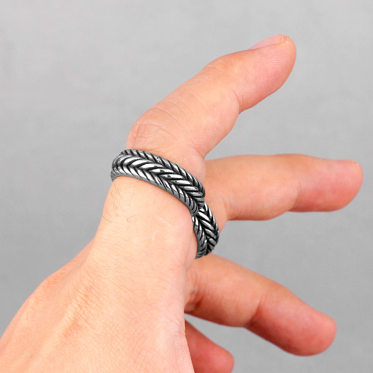 Grid Weave Ring 316L Stainless Steel Retro Industrial Style Mens Texture Rings Simple for Male Boyfriend Biker Jewelry Best Gift