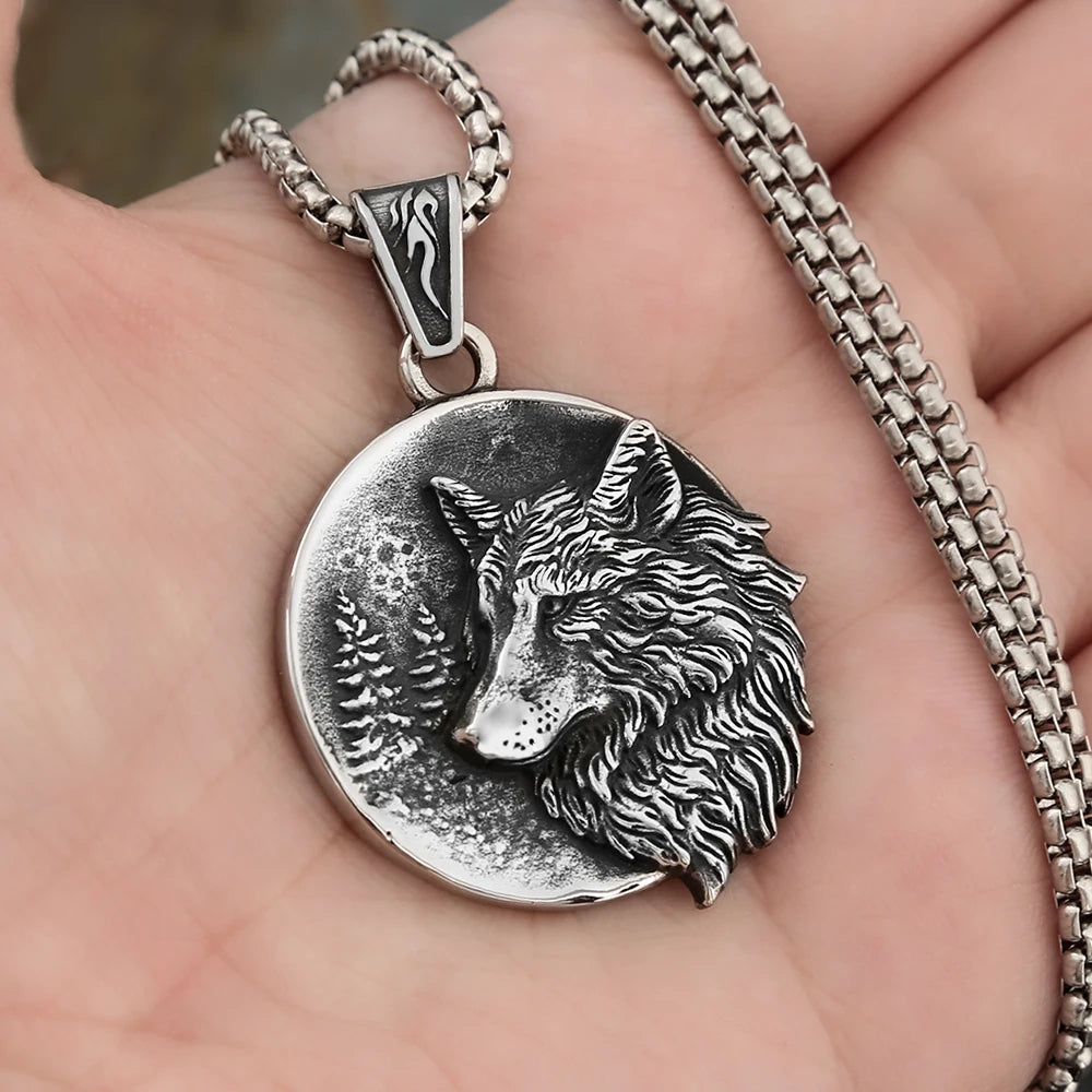 Colliers avec pendentif tête de loup en acier inoxydable punk vintage pour hommes, mode motard, Vikings, animaux, amulette, bijoux, cadeaux, livraison directe