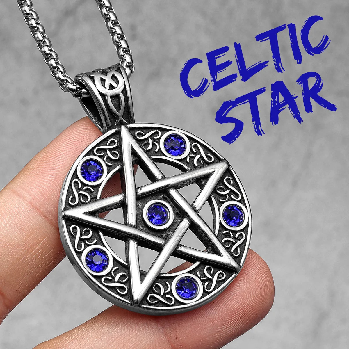 Celtic Star Necklace Retro Five-pointed Pendant 316L Stainless Steel Men Gem Chain Rock Punk Hip Hop for Male Jewelry Xmas Gift