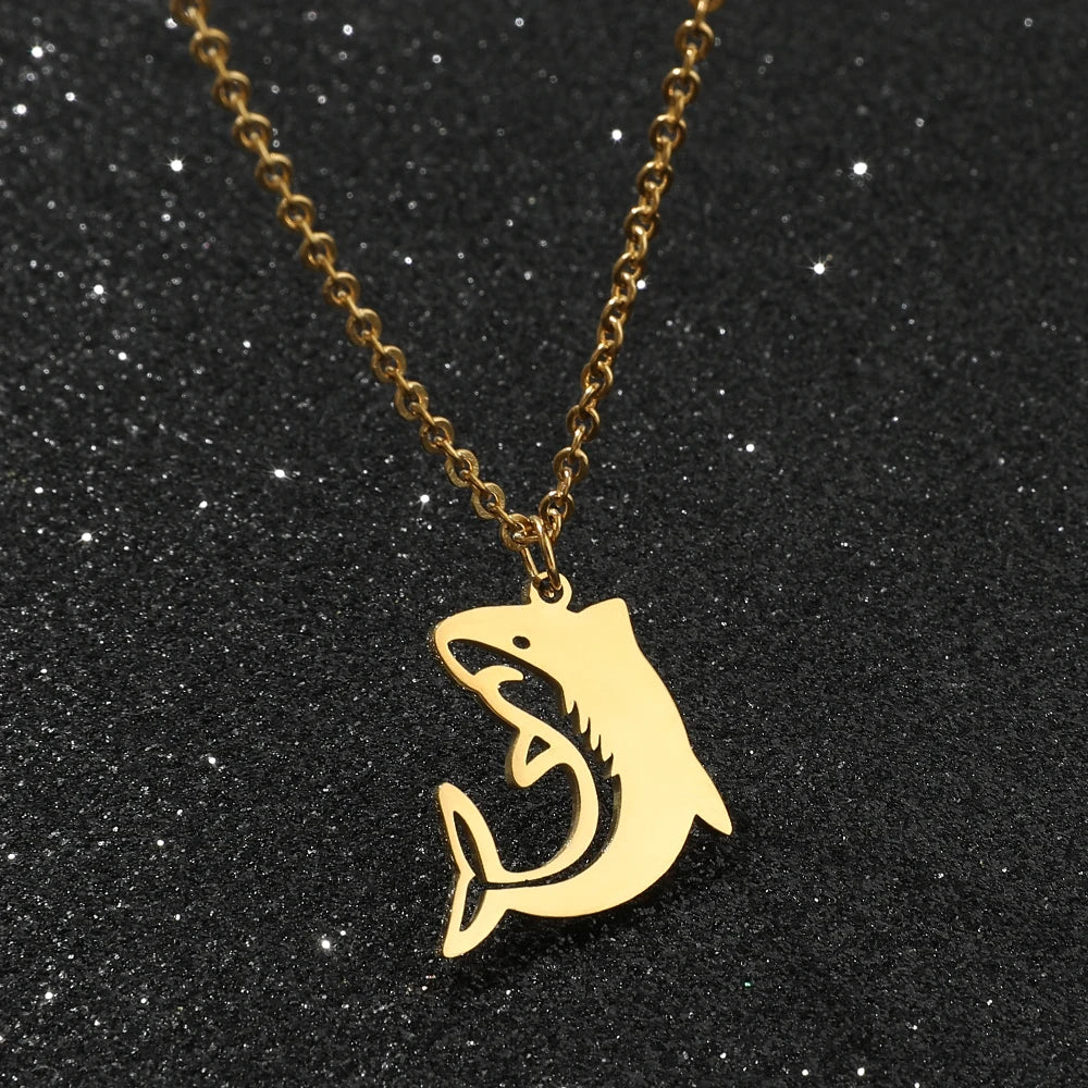 Gold Color Shark Pendant Necklace Hip Hop Punk Jewelry For Men Fashion Stainless Steel Neck Chain Party Accessories Gifts