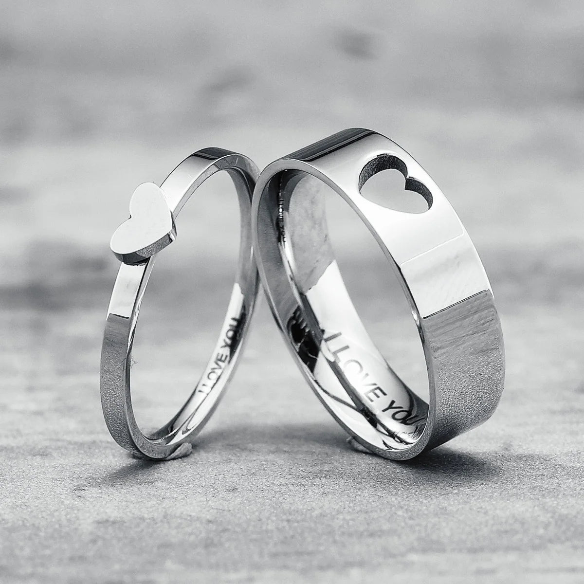 Cute Heart Rings Heart Hollow Shape 316L Stainless Steel Couple Rings Kawaii Trendy for Men Women Friends Jewelry Best Gift