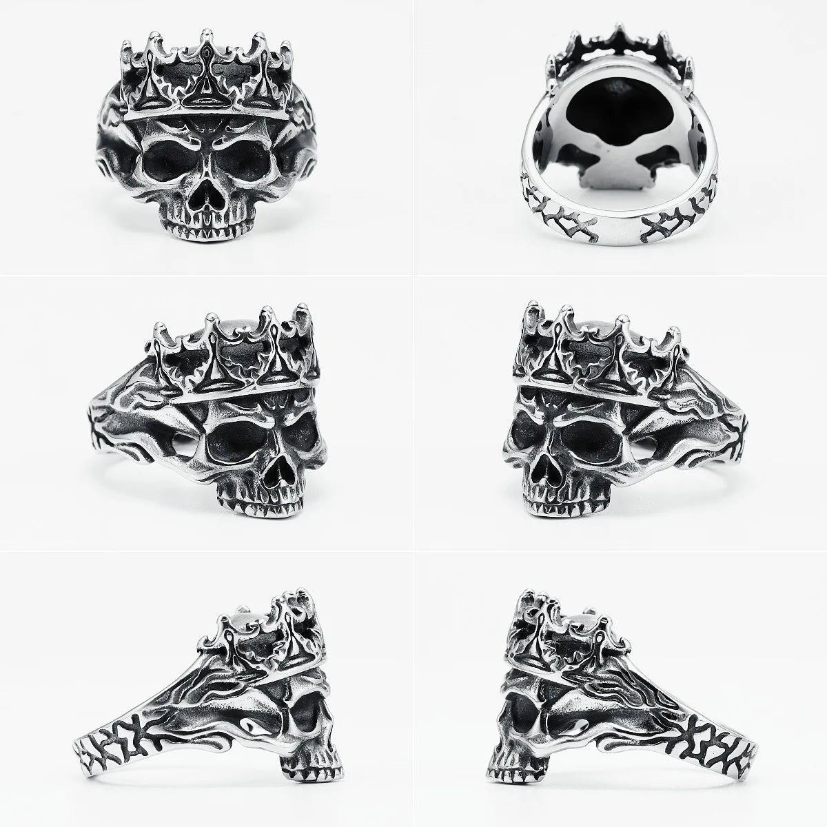 King Ring Skull Men Rings 316L Stainless Steel Ancient Queen Ring Rock Party for Biker Rider Male Boyfriend Jewelry Best Gift