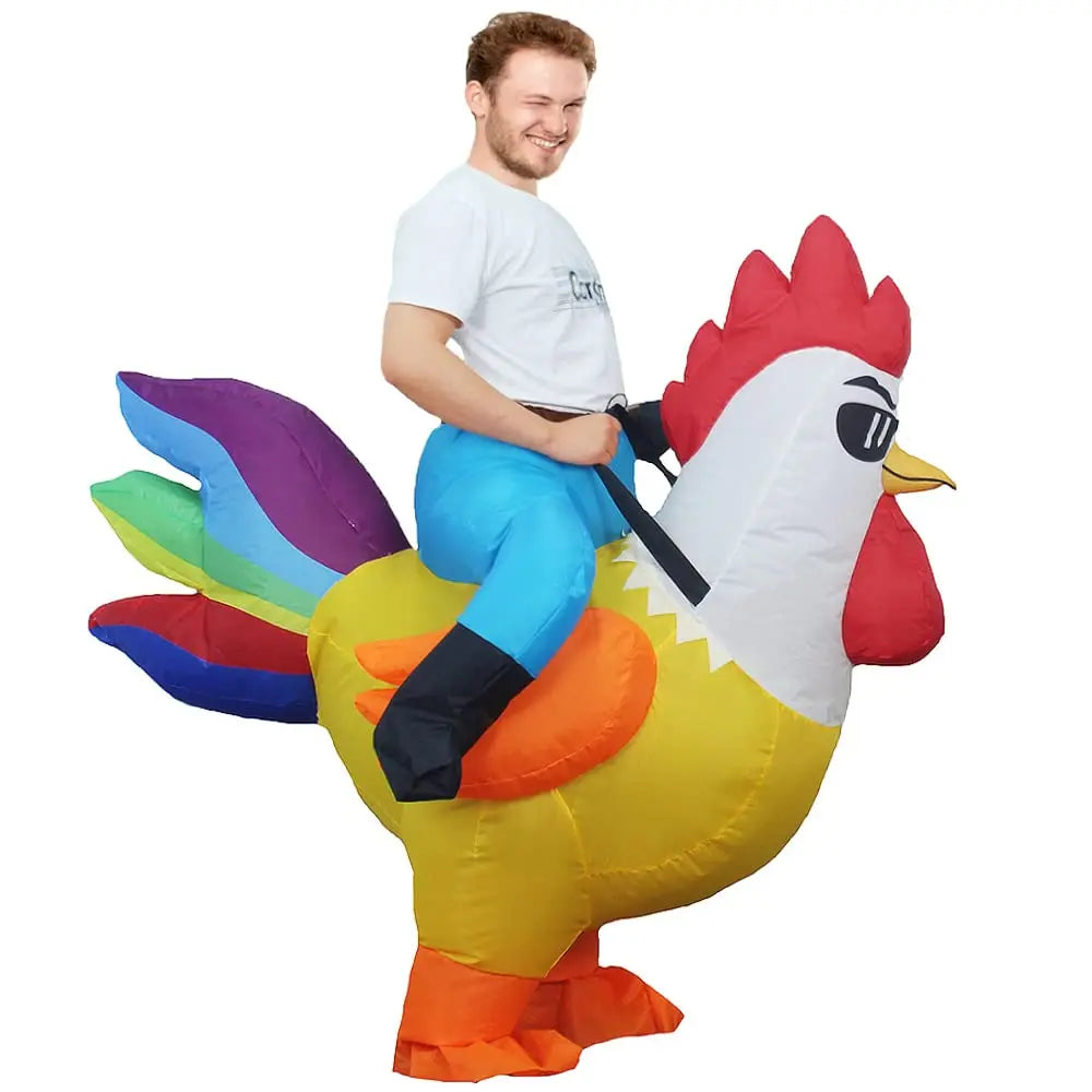 Inflatable Rooster Costume for Adult Kids Fancy Blow Up Suit for Halloween Cosplay Party Funny Costumes Carnival Mascot Dress Up