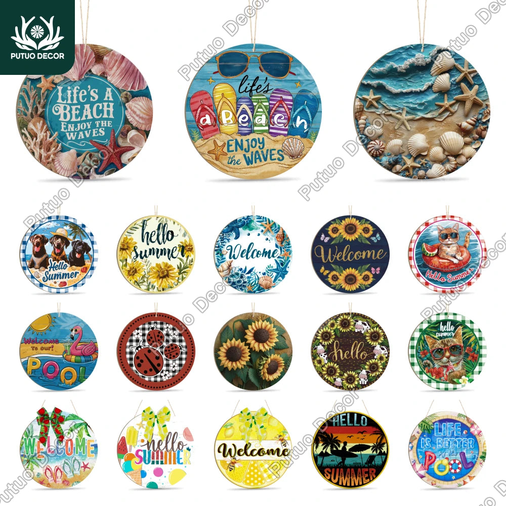 Putuo Decor  Round wood decoration, summer, beach, Family Beach Coffee shop Shopping center Wood hanging plate decoration, gifts