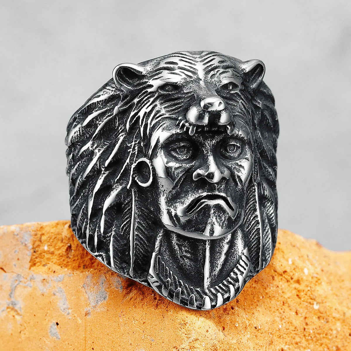 Indian Chief Rings 316L Stainless Steel Retro Primitive Tribe Mens Ring Punk Rock Rap Party for Male Boyfriend Jewelry Best Gift