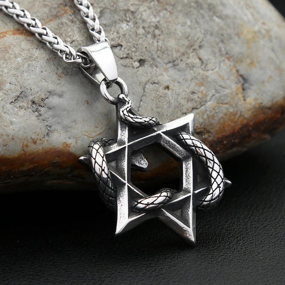 New Vintage Star of David With Snake Pendant Necklaces For Men Women Fashion Punk Ouroboros Hexagram Necklace Amulet Jewelry