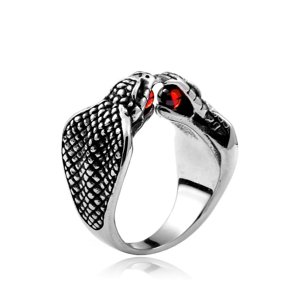 Punk Red Stone Animal Snake Ring For Men Women Gothic King Cobra Opening Adjustable Ring Stainless Steel Jewelry Gift Wholesale