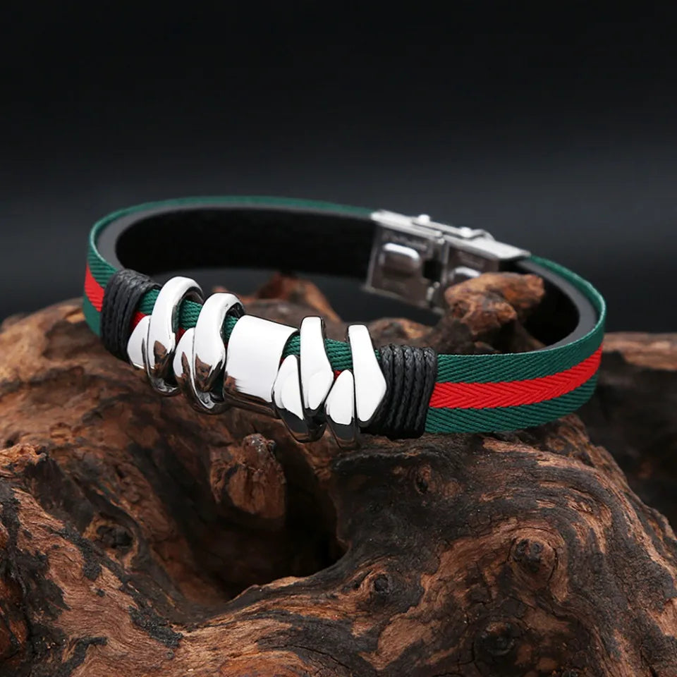 Punk Fashion Colorful Double Layer Leather Bracelet Hip Hop Biker Stainless Steel Bracelets For Men Women Casual Charm Jewelry