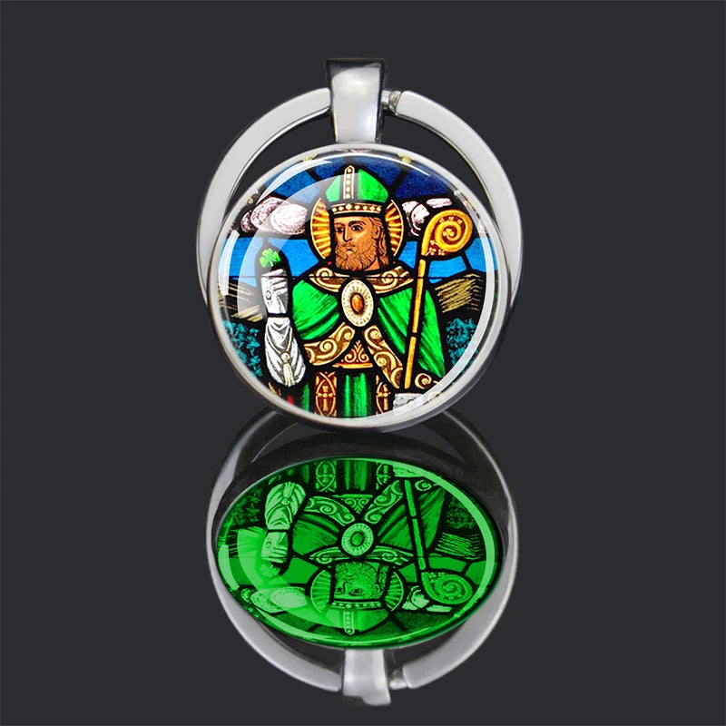 Porte-clés de la Saint-Patrick, cabochon en verre double face, porte-clés lumineux, trèfle, trèfle, Irlande, bijoux porte-bonheur, cadeau