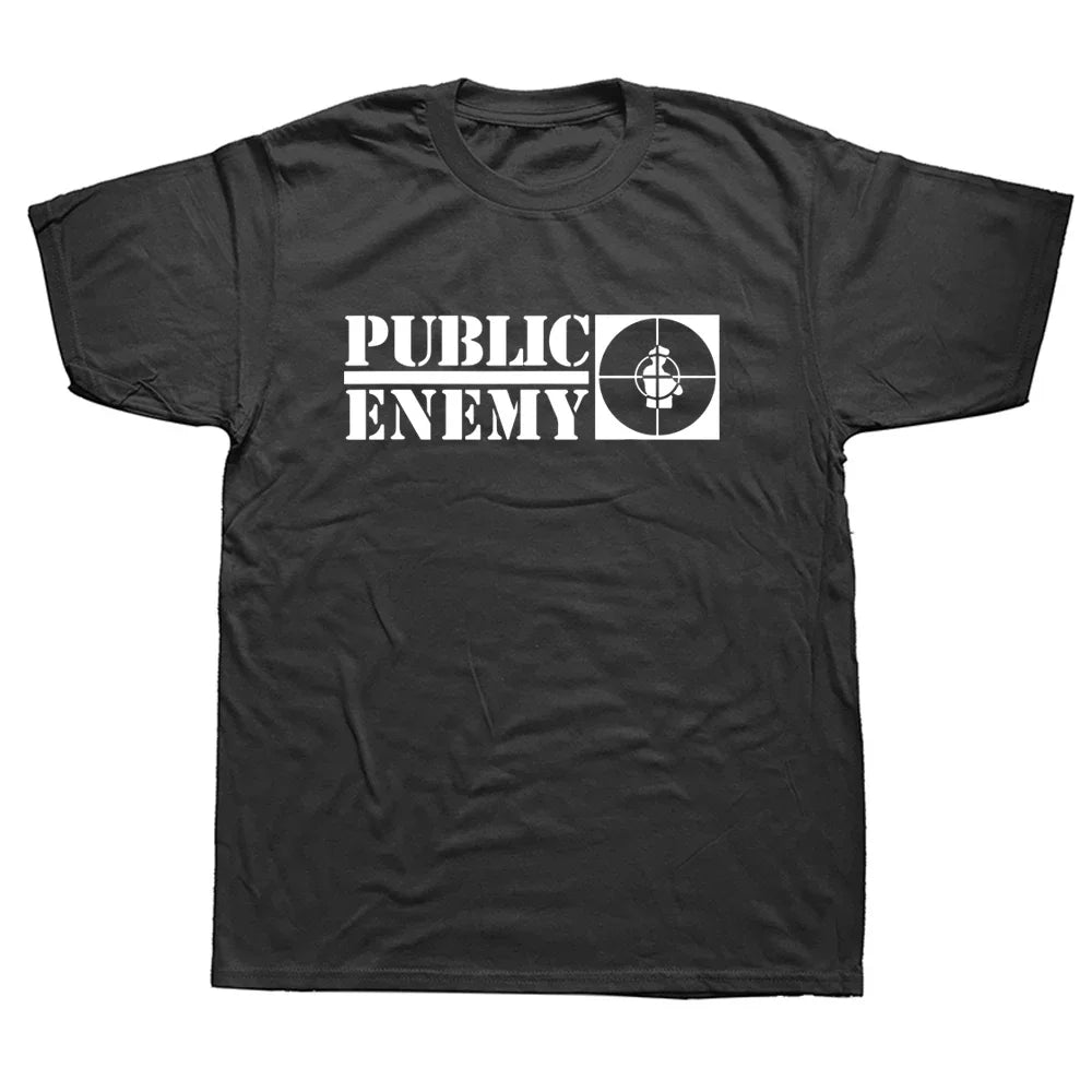 Camiseta divertida de estilo veraniego de 2024 con el equipo de rap estadounidense Public Enemy, camiseta de algodón con gráficos, camisetas casuales de hip hop con manga corta y música