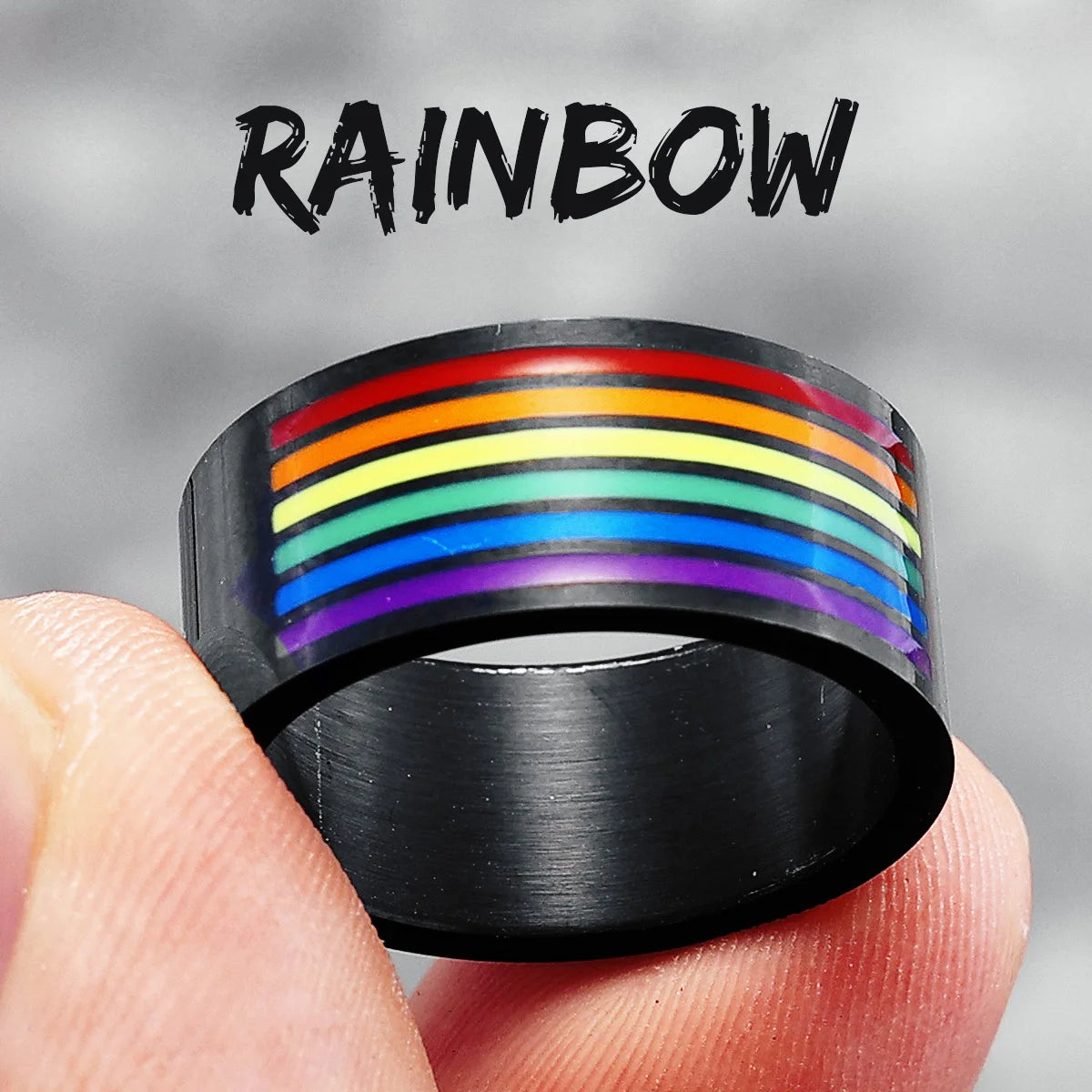 Bague de paix arc-en-ciel en acier inoxydable 316L pour homme et femme, anneau de qualité supérieure, plaqué noir, tendance, pour ami, couple, bijoux, meilleur cadeau