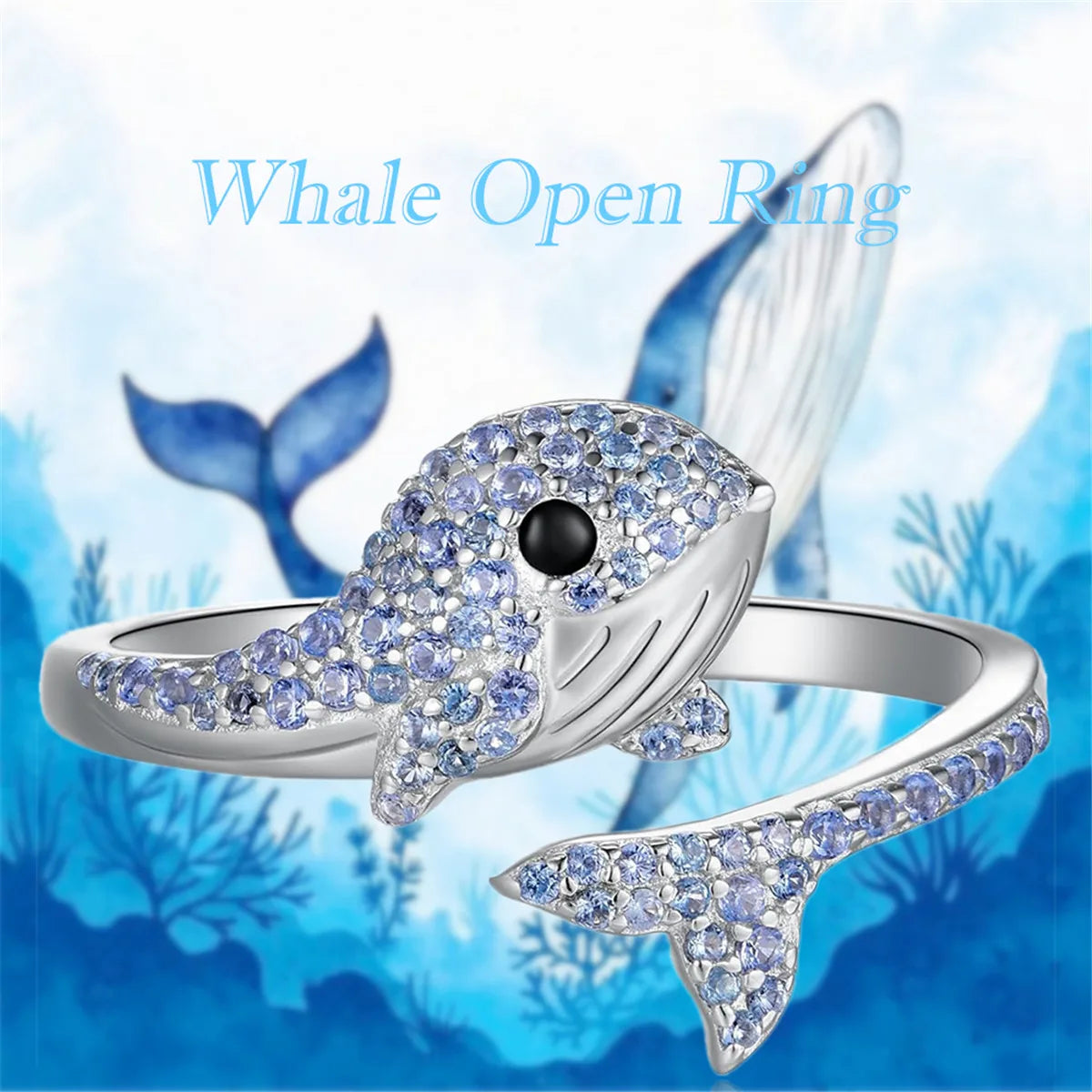 Cute Delicate Blue Sea Creature Whale Open Ring Everyday Everything Ladies Ring Personalized Summer Holiday Jewelry Love Gifts