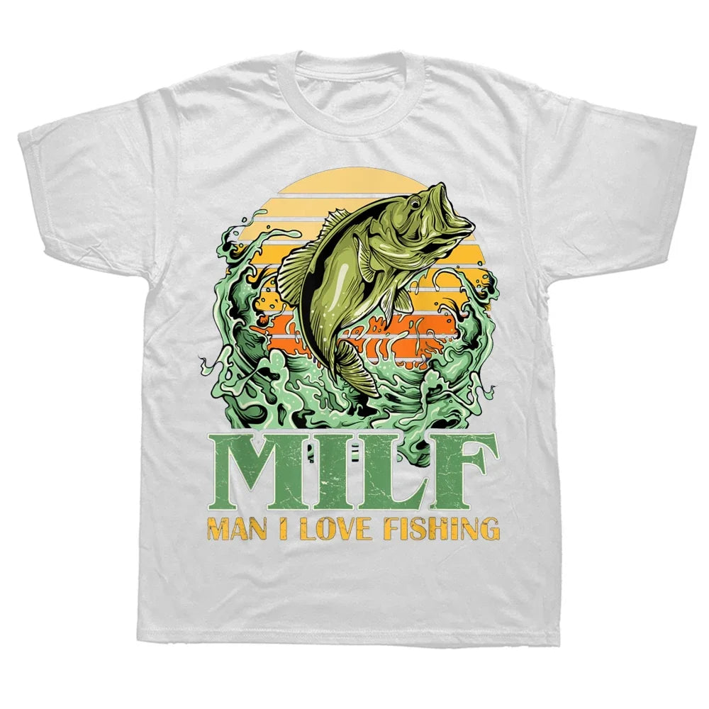 MILF Mann Ich liebe Angeln Lustige Sprüche Geschenk für Fischer T-Shirts Sommer Baumwolle Streetwear Kurzarm T-Shirt Herren Kleidung