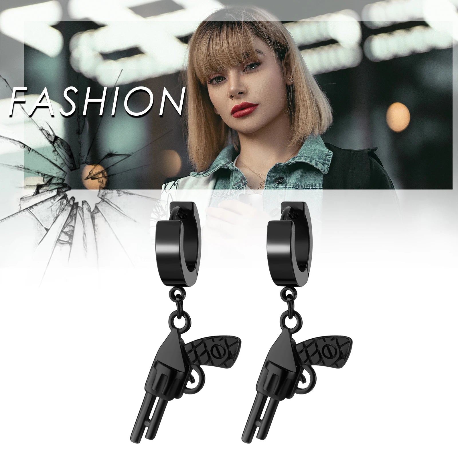 BONISKISS Punk Hip Hop Stainless Steel Unisex Earrings For Men Women Personality Pistol Earrings Jewelry Rock Jewellery Gift