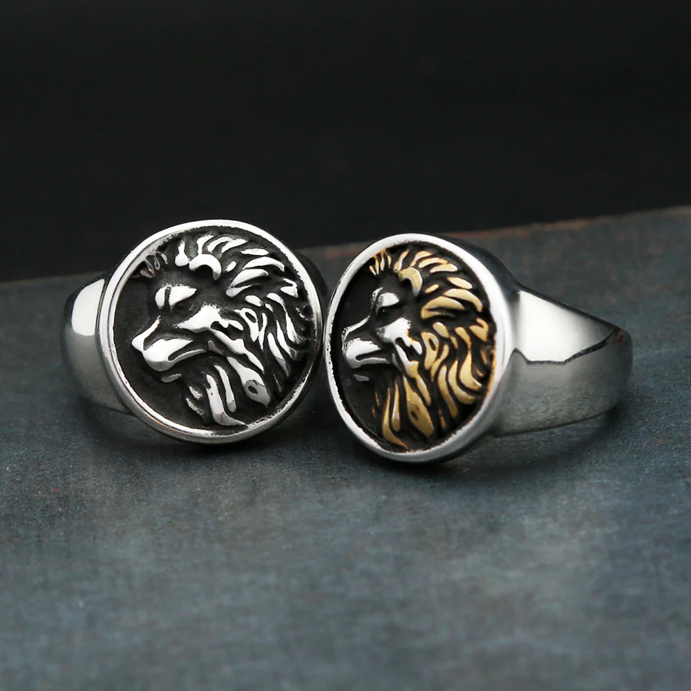 Gothic Punk Stainless Steel Lion Head Rings For Men Women Fashion Cool Domineering Vintage Animal Ring Party Jewelry Wholesale