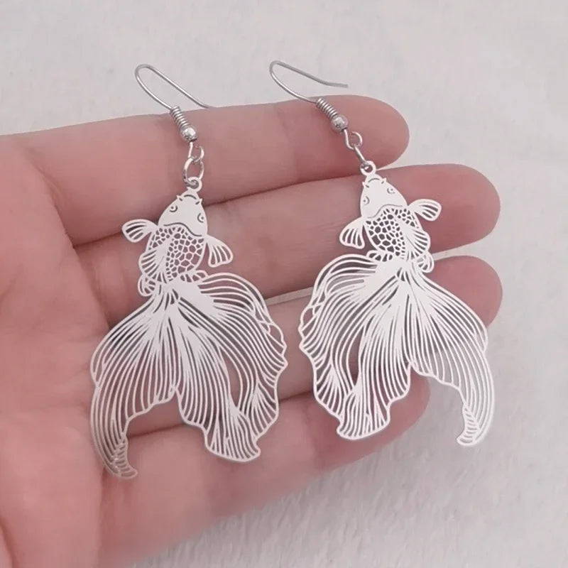 New Fashion Koi Earrings Exaggerated Hollow Metallic Pendant Goldfish Earrings Geometric Earrings for Women Jewelry Fish Earring