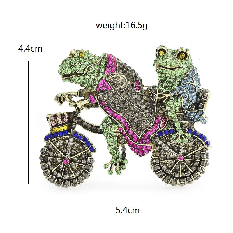 Wuli&baby Luxury Riding Motorbike Frogs Brooches For Women Unisex 2-color Sparkling Cartoon Animal Party Office Brooch Pins Gift