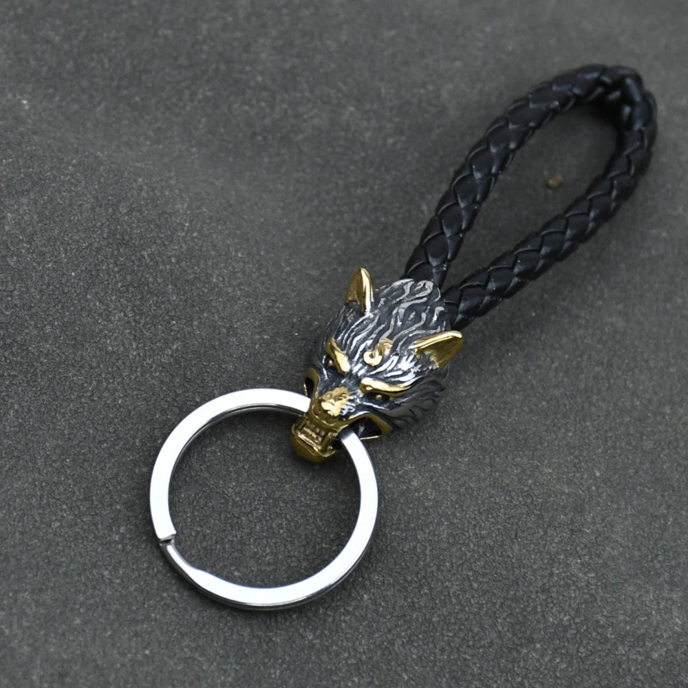 Nordic Celts Wolf Pendant Keychain leather wolf head key chain Stainless Steel Rune scandinavian Accessories norse Amulet Jewelr