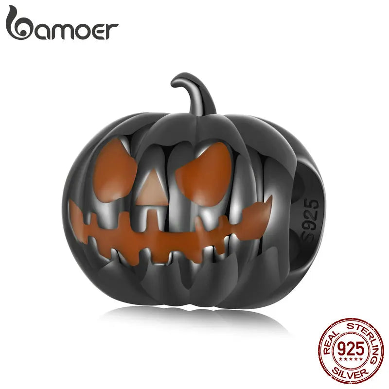 BAMOER Solid 925 Sterling Silver Pumpkin Lantern Charm Bead fit Original Bracelet & Necklaces Halloween Jewelry DIY bamoer Charm