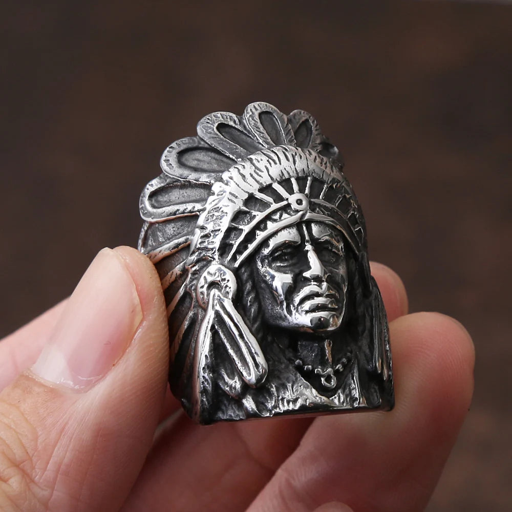 Vintage Indian Chief Rings For Men 316L Stainless Steel Biker Men's Ring Huge Punk Hip Hop Ring Fashion Jewelry Gift