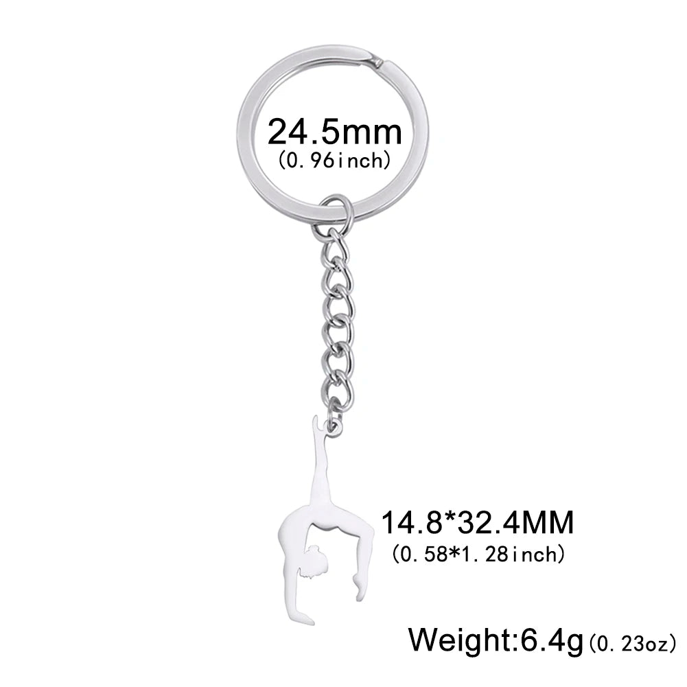 Porte-clés de gymnastique Dreamtimes en acier inoxydable, pendentif de sport, mode femme, bijoux en acier inoxydable, cadeau d'anniversaire pour gymnastes