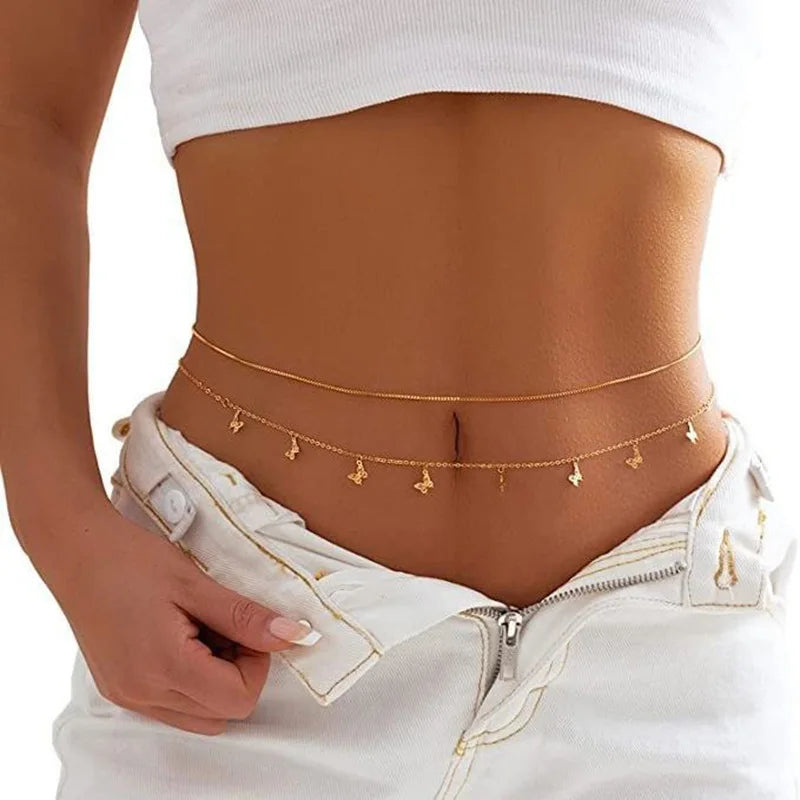 Fashion Simple Double Layer Bead Chain Ladies Waist Belly Chain Belly Belt Chain Fashion Body Jewelry Spring Summer Gifts