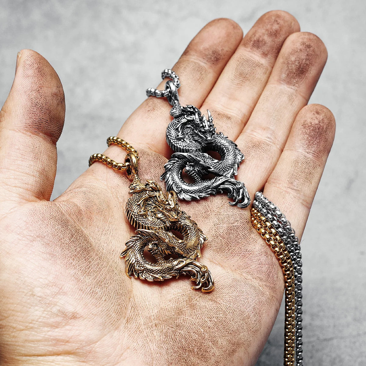 Flying Dragon Necklaces 316L Stainless Steel Retro China Loong Men Pendants Chain Rock Punk for Friend Male Jewelry Best Gift